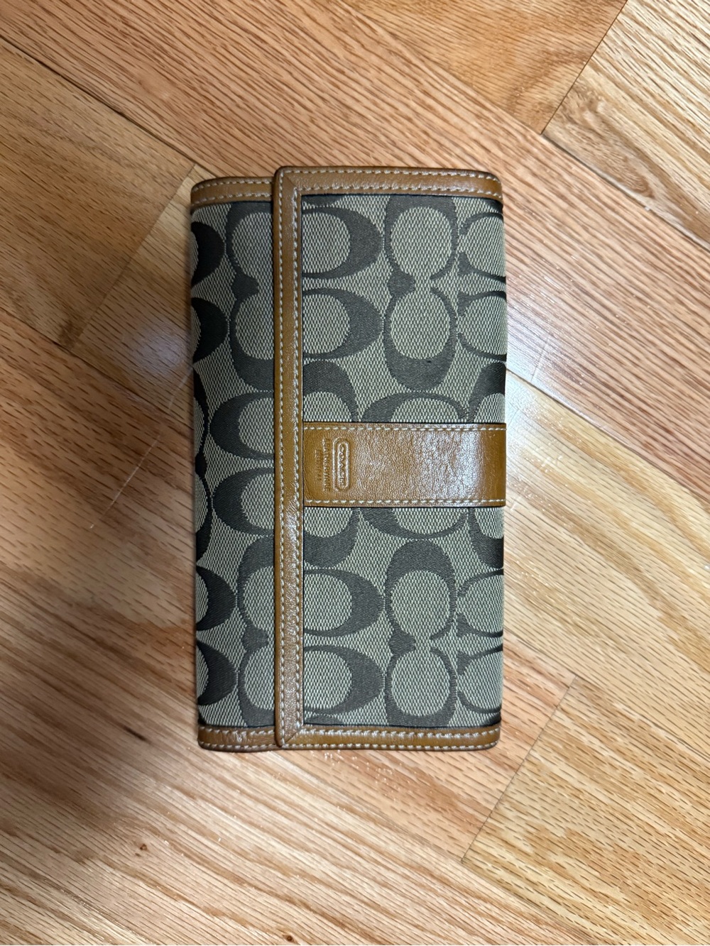 Handbag Wallet on Wood Floor